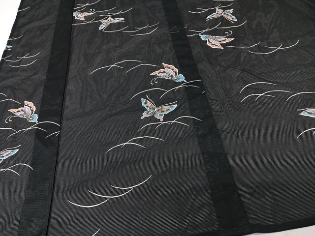 平和屋着物＊夏物　小紋　絽　舞蝶文　黒地　洗える着物　CABK9036xi