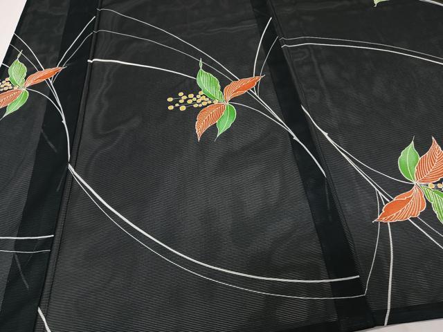 平和屋着物＊夏物　小紋　絽　草花文　黒地　ロング丈　洗える着物　CABK9044xi