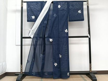 平和屋着物＊夏物　小紋　絽　瓢箪花文　銀彩　洗える着物　CABK9045xi