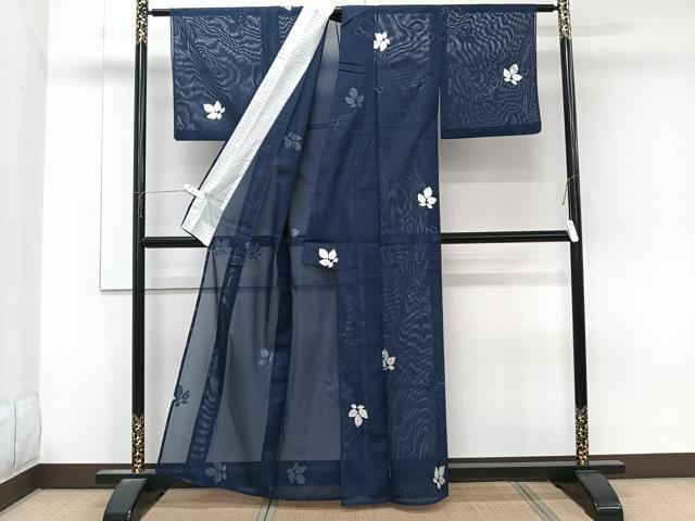 平和屋着物＊夏物　小紋　絽　瓢箪花文　銀彩　洗える着物　CABK9045xi