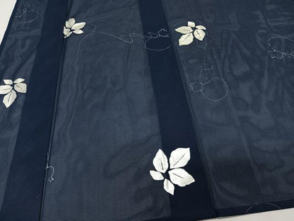 平和屋着物＊夏物　小紋　絽　瓢箪花文　銀彩　洗える着物　CABK9045xi