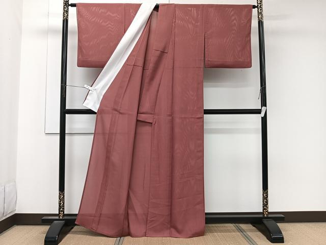 平和屋着物＊夏物　色無地　縦絽　真赫色　正絹　逸品　CABK9047xi
