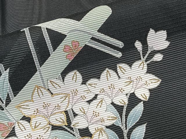 平和屋着物＊夏物　訪問着　絽　流水草花文　黒地　洗える着物　CABK9053xi
