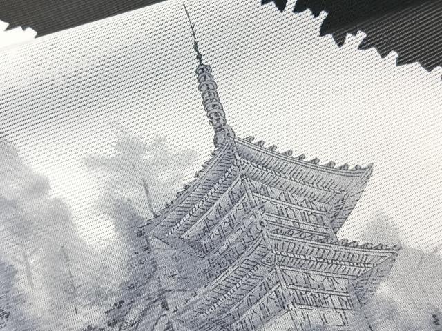 平和屋着物＊夏物　訪問着　絽　風景文　黒地　金彩　洗える着物　CABK9059xi