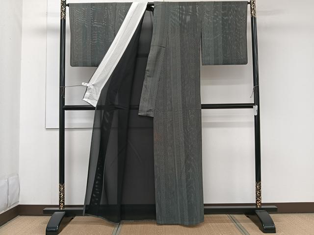 平和屋着物＊夏物　江戸小紋　絽　間道　正絹　逸品　CABK9062xi