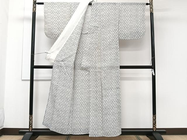 平和屋着物＊夏物　本場小千谷縮　花丸文　麻　逸品　CABK9065xi