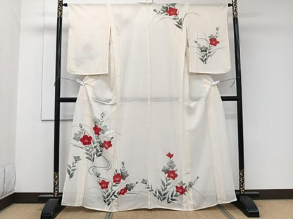 平和屋着物＊夏物　訪問着　絽　手描き　草花文　正絹　逸品　CABK9066xi