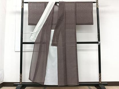 平和屋着物＊夏物　小紋　紗　麻の葉文　洗える着物　CABK9067xi
