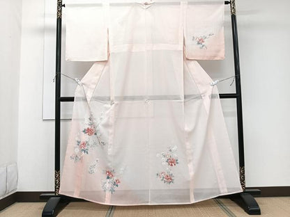 平和屋着物＊夏物　訪問着　縦絽　草花文　暈し染め　洗える着物　未使用　CABK9069xi