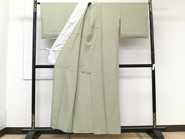 平和屋着物＊夏物　色無地　絽　山葵色　正絹　逸品　CABK9072xi