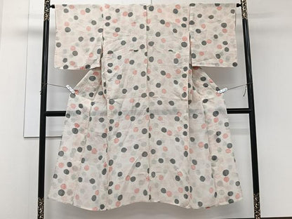 平和屋着物＊夏物　本場小千谷縮　水玉文様　麻　逸品　CABK9077xi