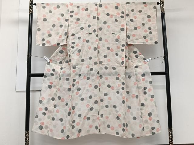 平和屋着物＊夏物　本場小千谷縮　水玉文様　麻　逸品　CABK9077xi