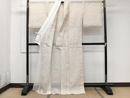 平和屋着物＊夏物　ぜんまい紬　紗　鳥の子色　正絹　逸品　CABK9078xi