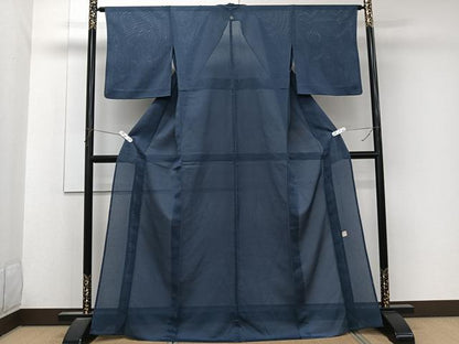 平和屋着物＊人間国宝 芹沢圭介一番弟子　下平清人　夏物　色無地　変わり絽　留紺色　正絹　逸品　CABK9080xi