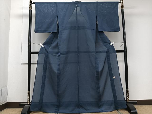 平和屋着物＊人間国宝 芹沢圭介一番弟子　下平清人　夏物　色無地　変わり絽　留紺色　正絹　逸品　CABK9080xi