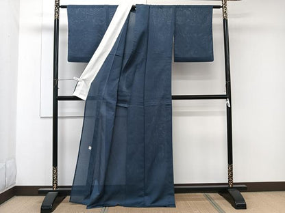 平和屋着物＊人間国宝 芹沢圭介一番弟子　下平清人　夏物　色無地　変わり絽　留紺色　正絹　逸品　CABK9080xi
