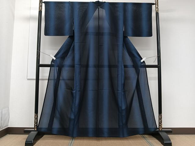 平和屋着物＊夏物　小紋　紗　縞　正絹　逸品　CABK9082xi