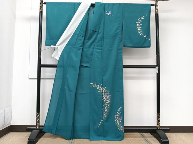 平和屋着物＊夏物　訪問着　絽縮緬　蝶々　月文様　金銀彩　洗える着物　CABK9092xi