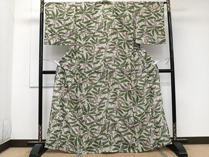 平和屋着物＊夏物　小紋　紗　草花文　洗える着物　CABK9098xi