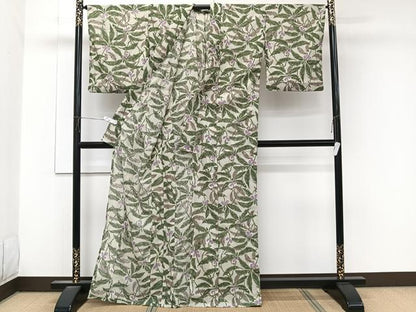 平和屋着物＊夏物　小紋　紗　草花文　洗える着物　CABK9098xi