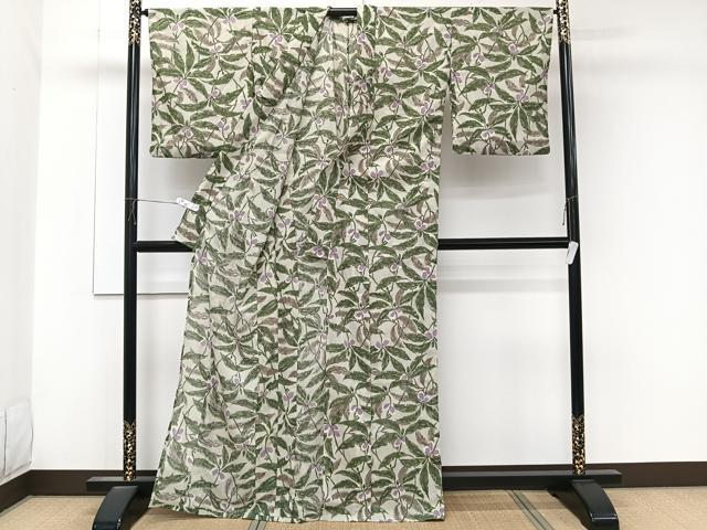 平和屋着物＊夏物　小紋　紗　草花文　洗える着物　CABK9098xi