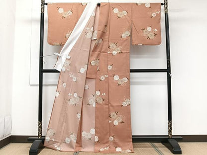 平和屋着物＊夏物　小紋　絽縮緬　流水草花文　洗える着物　CABK9099xi