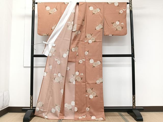 平和屋着物＊夏物　小紋　絽縮緬　流水草花文　洗える着物　CABK9099xi