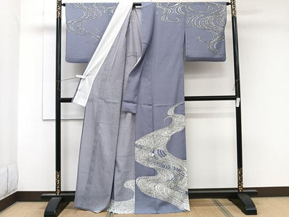 平和屋着物＊夏物　訪問着　絽縮緬　立波文　洗える着物　CABK9103xi