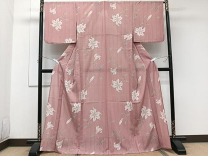 平和屋着物＊夏物　小紋　紗　枝草花文　洗える着物　CABK9104xi