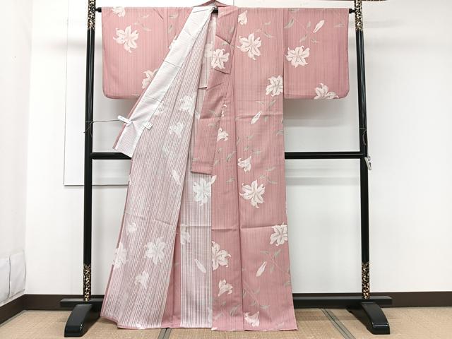 平和屋着物＊夏物　小紋　紗　枝草花文　洗える着物　CABK9104xi