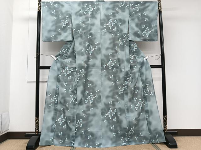 平和屋着物＊夏物　小紋　絽縮緬　舞蝶文　洗える着物　CABK9105xi