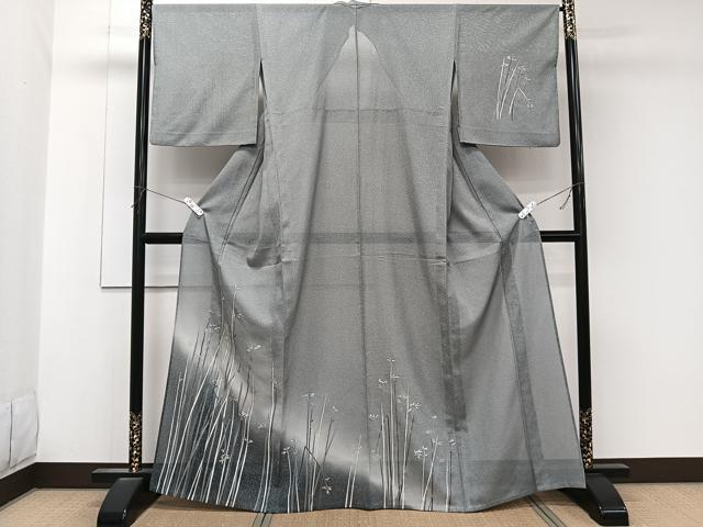 平和屋着物＊夏物　訪問着　絽　枝花文　暈し染め　銀彩　洗える着物　CABK9106xi