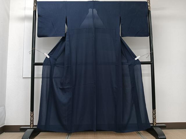 平和屋着物＊夏物　色無地　絽　濃藍色　正絹　逸品　CABK9119xi