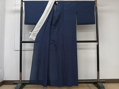 平和屋着物＊夏物　色無地　絽　濃藍色　正絹　逸品　CABK9119xi