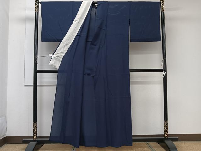 平和屋着物＊夏物　色無地　絽　濃藍色　正絹　逸品　CABK9119xi