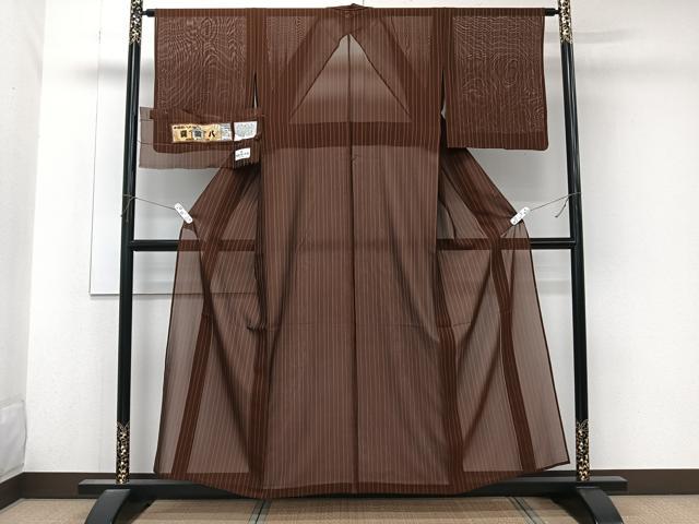 平和屋着物＊夏物　本場黄八丈　夏黄八　伝統工芸士　西條吉広　紗紬　縞　証紙付き　正絹　逸品　CABK9124xi
