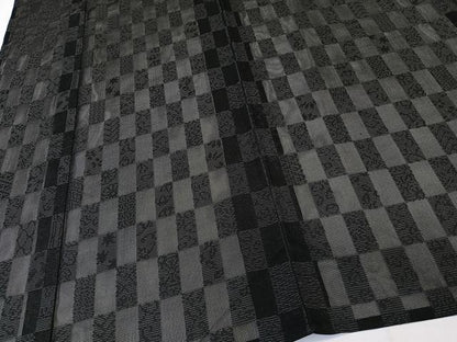 平和屋着物＊夏物　お召　色紙文　黒地　ロング丈　正絹　逸品　CABK9125xi