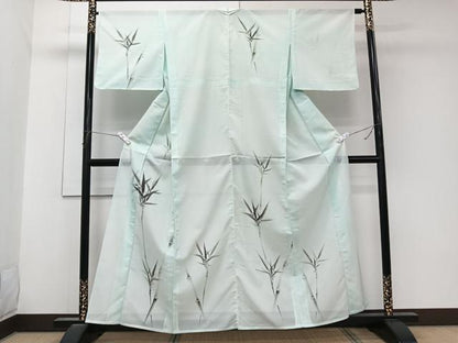 平和屋着物＊夏物　訪問着　絽　手描き　笹竹文　銀彩　洗える着物　CABK9129xi