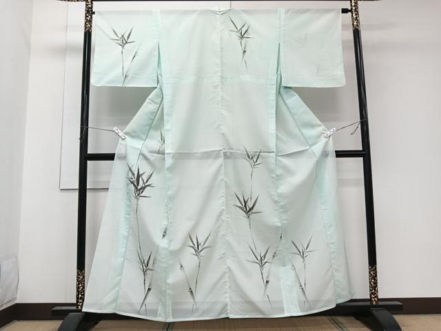 平和屋着物＊夏物　訪問着　絽　手描き　笹竹文　銀彩　洗える着物　CABK9129xi