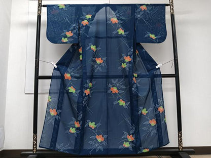 平和屋着物＊夏物　小紋　絽　草花文　洗える着物　CABK9132xi