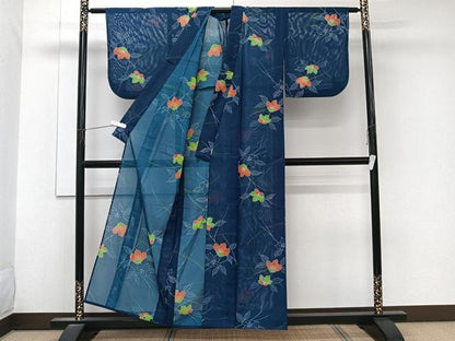 平和屋着物＊夏物　小紋　絽　草花文　洗える着物　CABK9132xi