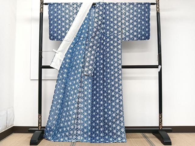 平和屋着物＊夏物　小紋　絽　麻の葉文様　洗える着物　CABK9133xi