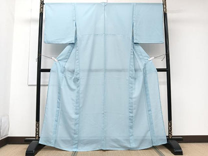 平和屋着物＊森英恵・HANAE MORI　夏物　色無地　紗　水色　洗える着物　CABK9139xi