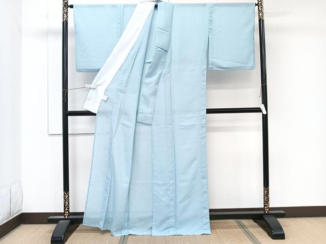 平和屋着物＊森英恵・HANAE MORI　夏物　色無地　紗　水色　洗える着物　CABK9139xi