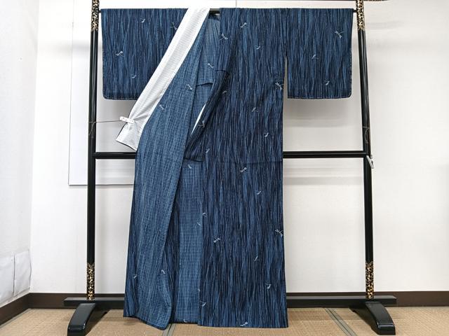 平和屋着物＊夏物　小紋　絽縮緬　トンボ　洗える着物　CABK9142xi