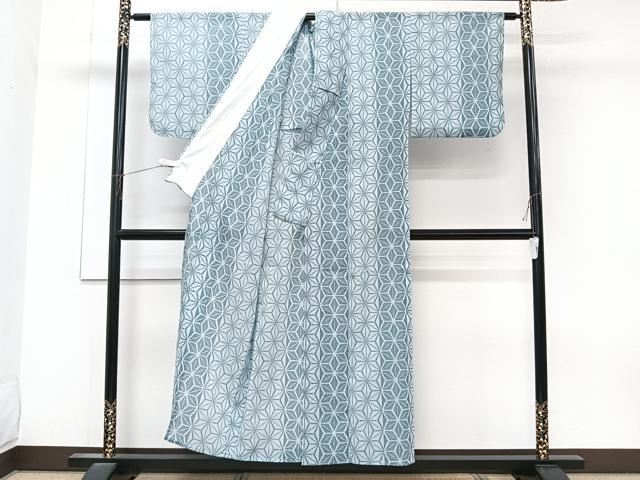 平和屋着物＊夏物　小紋　紗　麻の葉文様　洗える着物　CABK9143xi