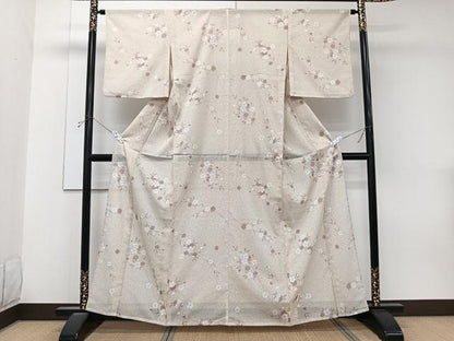 平和屋着物＊夏物　小紋　絽　枝草花文　銀彩　洗える着物　CABK9144xi