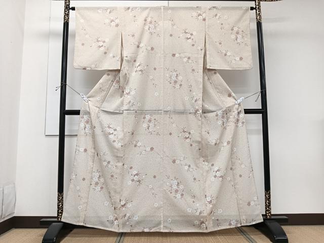 平和屋着物＊夏物　小紋　絽　枝草花文　銀彩　洗える着物　CABK9144xi