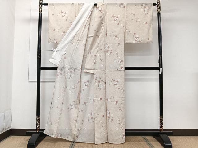 平和屋着物＊夏物　小紋　絽　枝草花文　銀彩　洗える着物　CABK9144xi