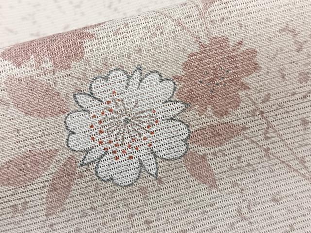 平和屋着物＊夏物　小紋　絽　枝草花文　銀彩　洗える着物　CABK9144xi
